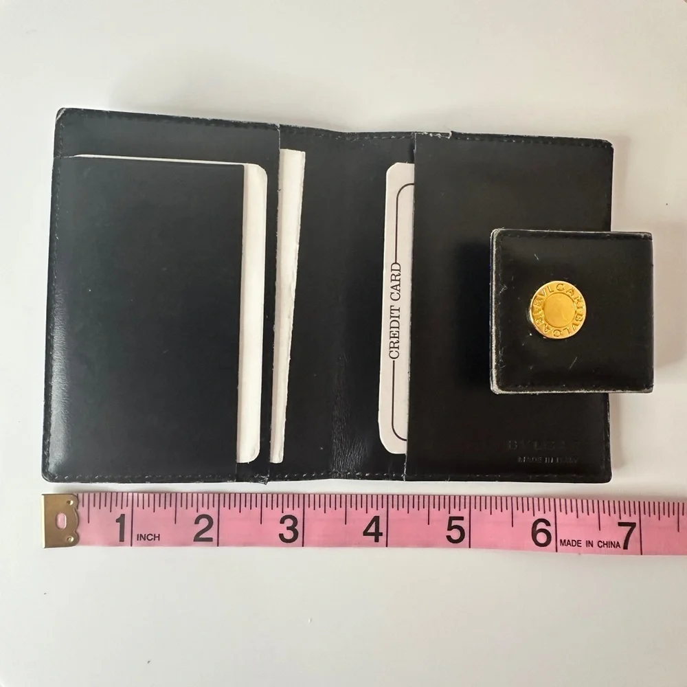 BVLGARI Card Case Black and Gold Patent Leather